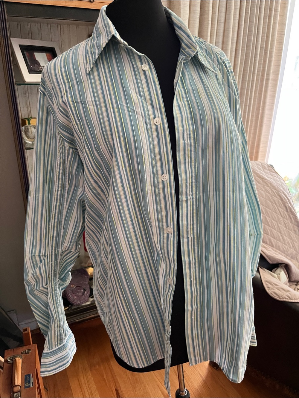 Boss Men’s Striped Button-Down Shirt in Blue, White and Green